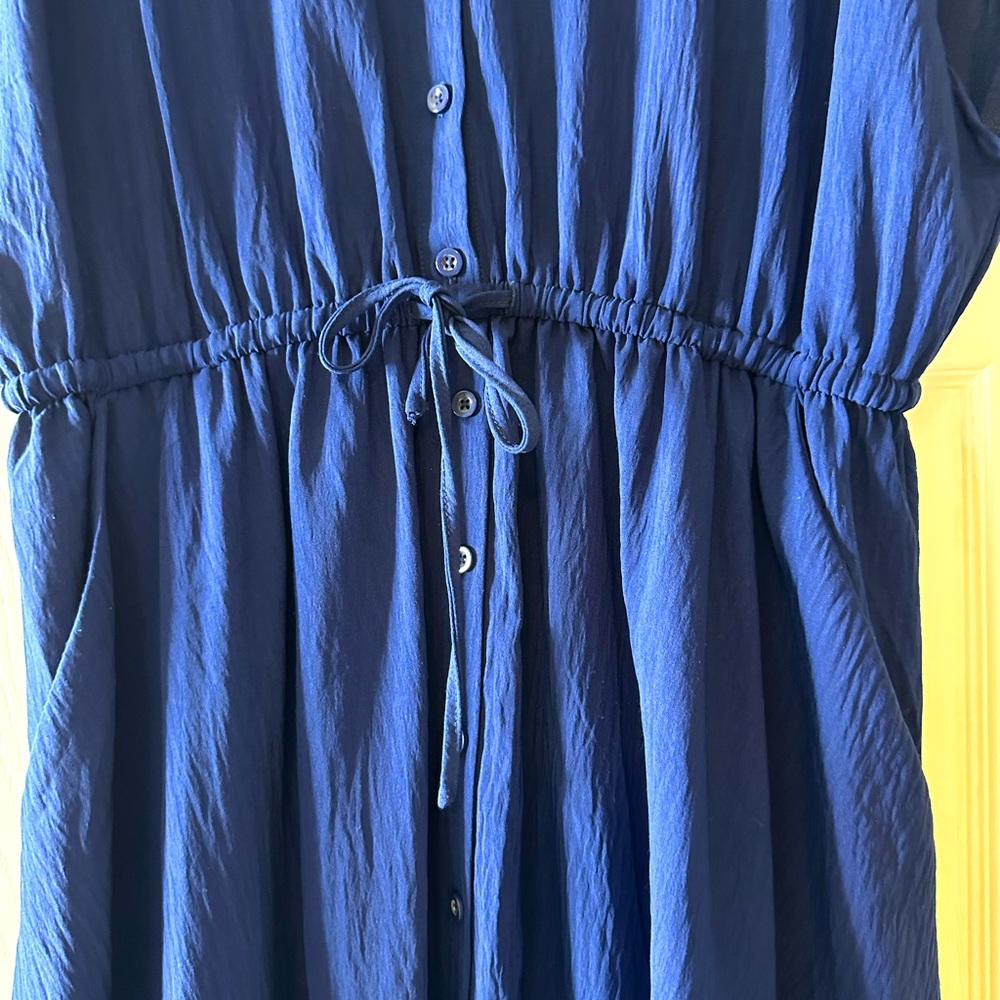 Women’s Torrid elegant Navy Blue Midi Dress button front SZ 0 (12) L draw string - Picture 3 of 12